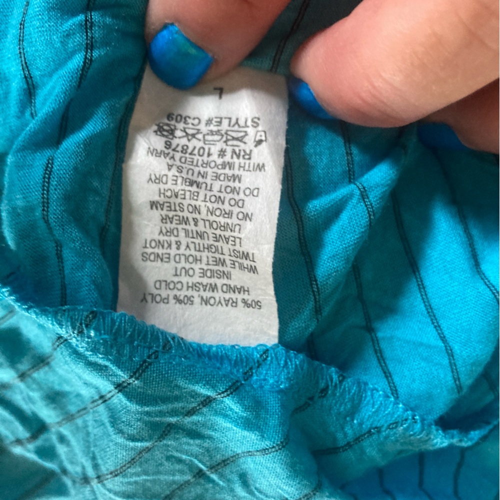 COMFY USA Dress Handkerchief Hem TURQUOISE Crinkle Poly Rayon L Worn onc… - Picture 12 of 13